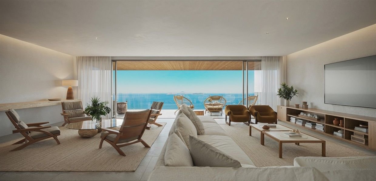 Sala ampla vista mar